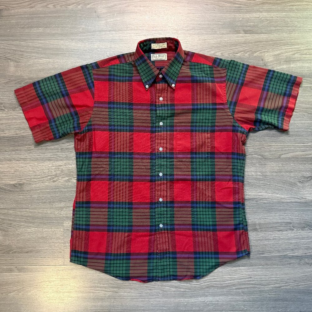 *Vintage L.L. Bean Men's Plaid Short Sleeve Button Down Shirt - Red/Blue/Green